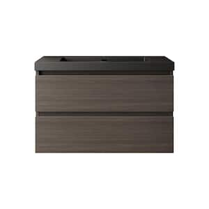 30 in. W Single Sink Floating Bath Vanity in Dark Walnut with Black Acrylic Top and 2-Drawers, Sink Hole Cover and Drain