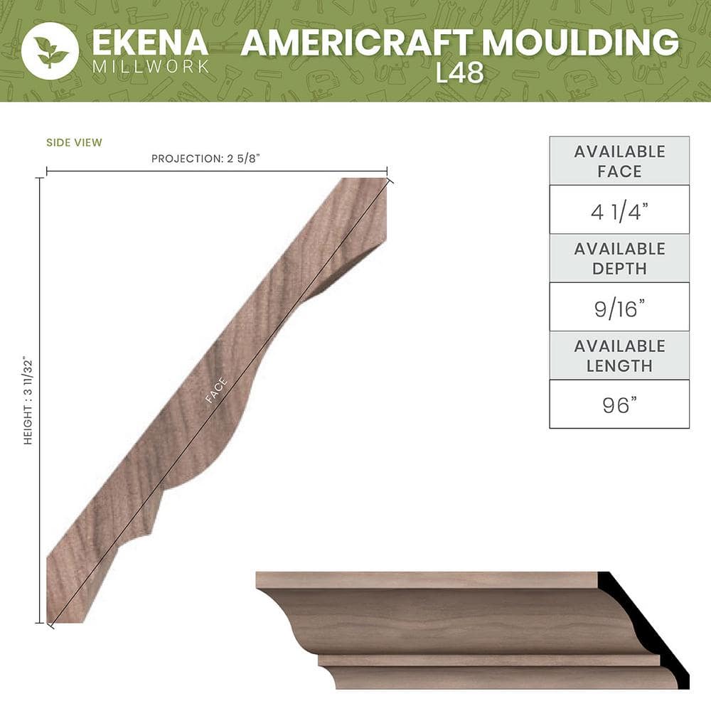 Natural Pine Solid Hardwood Crown Moulding, 96" Length