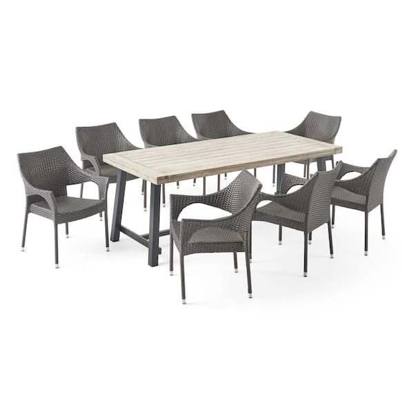 Espanola 30 in. Grey 9-Piece Metal Rectangular Patio Outdoor Dining Set