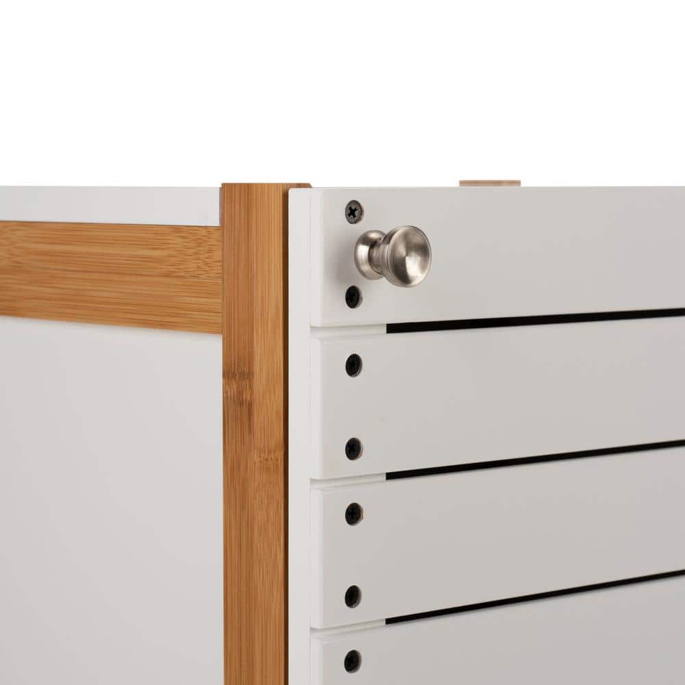Modern Bamboo and White Floor Cabinet with Slatted Accent
