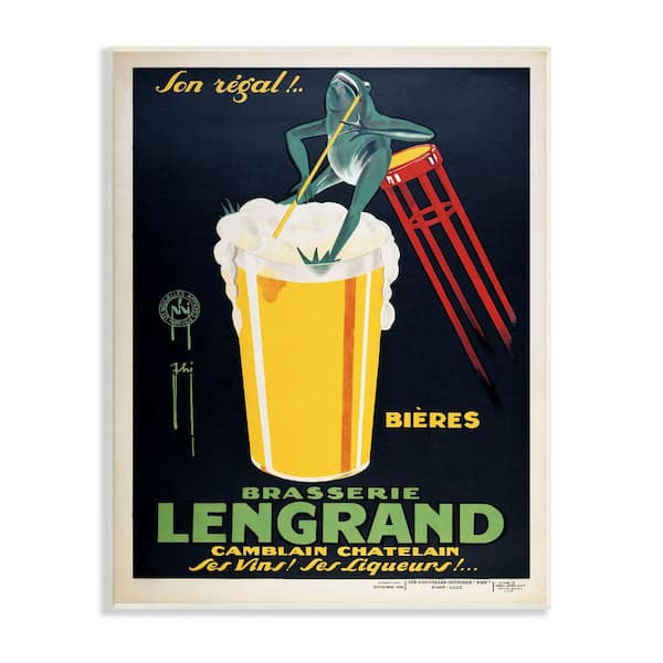 Stupell Industries "Vintage Brasserie Lengrand European Frog Beer" by Marcus Jules Unframed Drink Wood Wall Art Print 13 in. x 19 in.