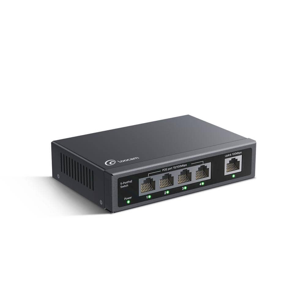 LOOCAM 5-Port PoE Switch with 4-10/100Mbps PoE Port, 1-100Mbps Uplink Port, Unmanaged, Plug and Play -  LNA-SPNC04-BS