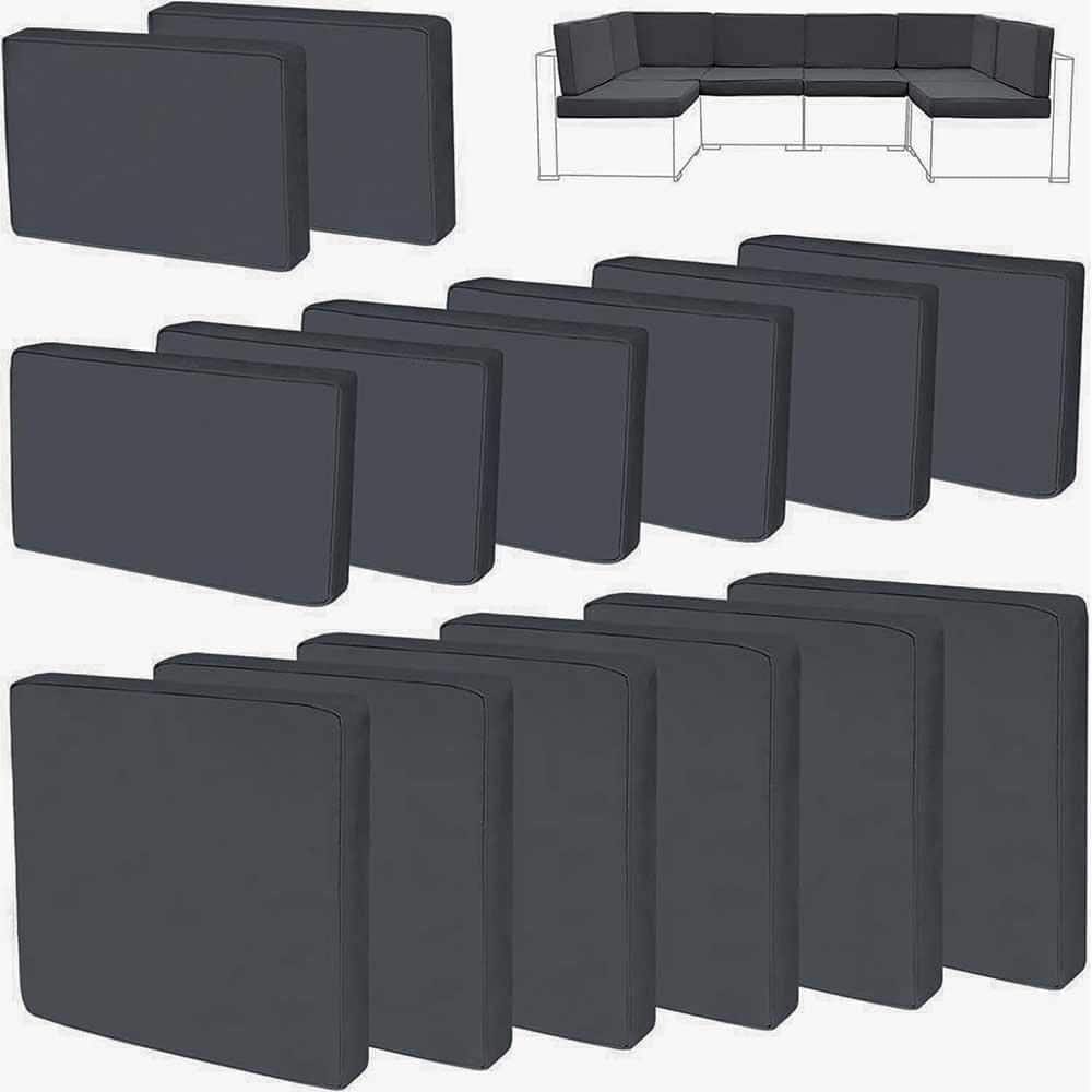 14-Piece Waterproof Outdoor Sofa Cushion Covers Set with Zippers, Black Gra