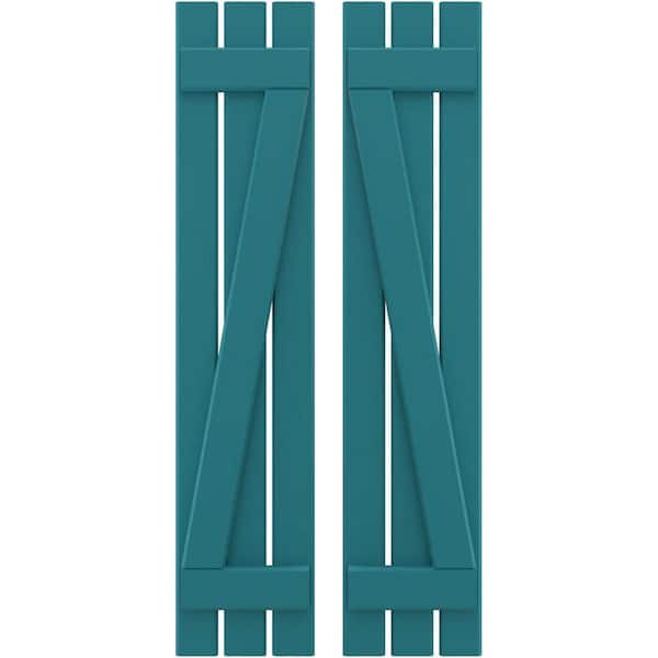 Ekena Millwork 11-1/2 in. W x 46 in. H Americraft 3 Board Exterior Real Wood Spaced Board and Batten Shutters with Z-Bar Antigua