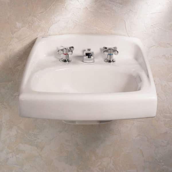 Lucerne Wall-Mounted Bathroom Vessel Sink with Faucet Holes on 4 in. Center in White