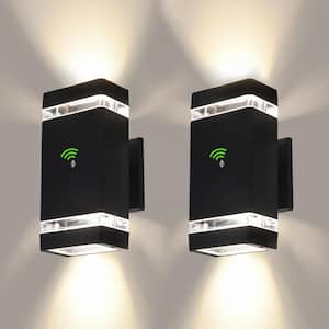 2-Light White Wall Sconce with Up Down Dusk To Dawn 7-Watt Warm Black LED (2-Pack)