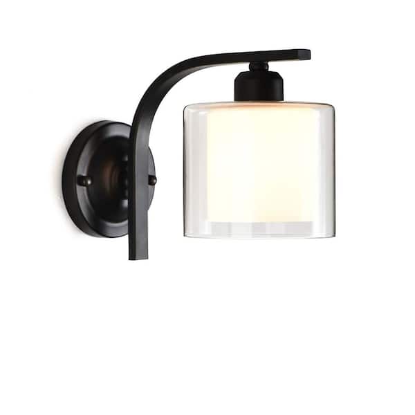 OUKANING 5.51 in. 1 Light Black Modern Wall Sconce with Glass Shade for Bedroom Living Room, No Bulbs Included