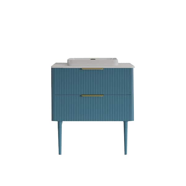 30 in. W Single Sink Freestanding Bath Vanity in Blue with White Sintered Stone Top Unassembled
