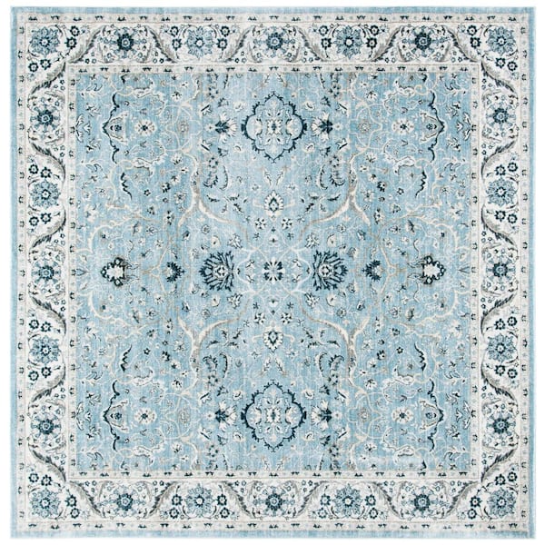 SAFAVIEH Isabella Light Blue/Cream 7 ft. x 7 ft. Square Border Floral Area Rug