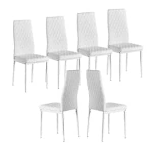 White Leather Side Chair with Diamond Grid Pattern (Set of 6)