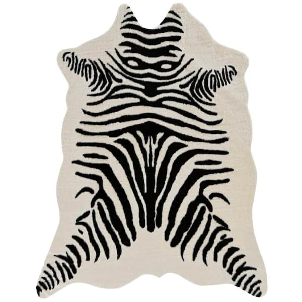 Linon Home Decor Crocus Faux Cow Hide Zebra Ivory/Black 5 ft. x 7ft. Area Rug