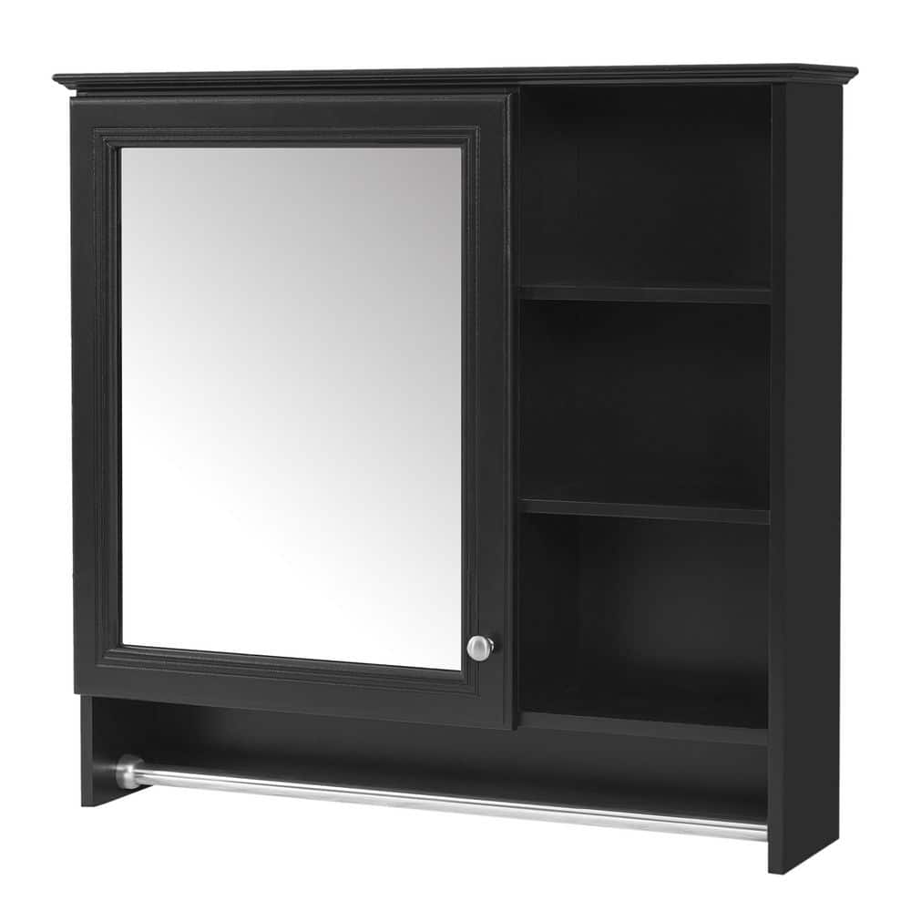 30 in. W x 28.6 in. H Black Wood Framed Rectangular Wall Mount Medicine Cabinet with Mirror price history on PriceWatchPro