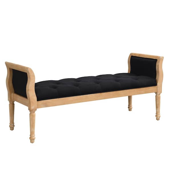 Griswald 52 in. Charcoal Grey Bedroom Fabric Upholstered Bench with Curved Arms