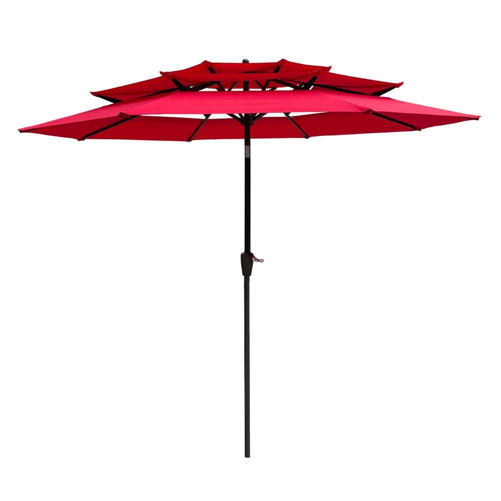 9 ft. Metal 3-Tiers Outdoor Patio Umbrella with Crank and Tilt and Wind Ven