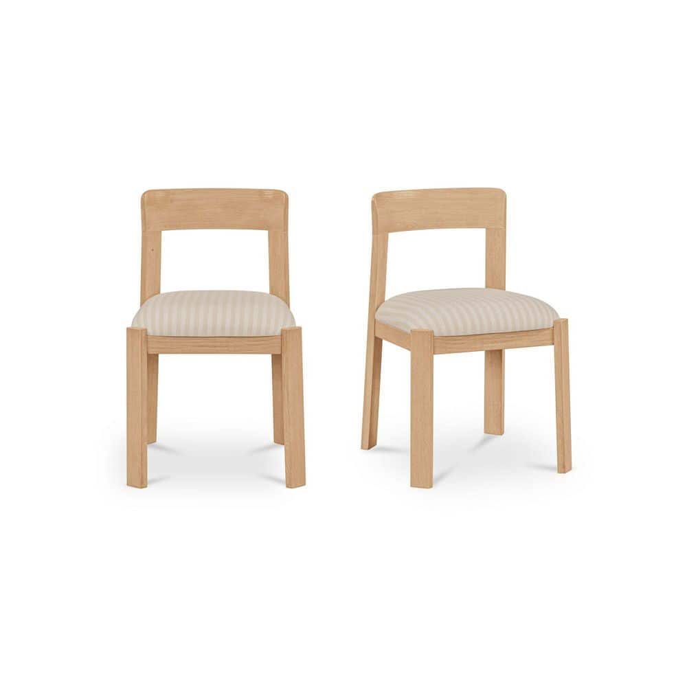 Marenza Striped White Polyester Upholstered High Back Dining Chair with Natural Solid Oak Frame (Set of 2)