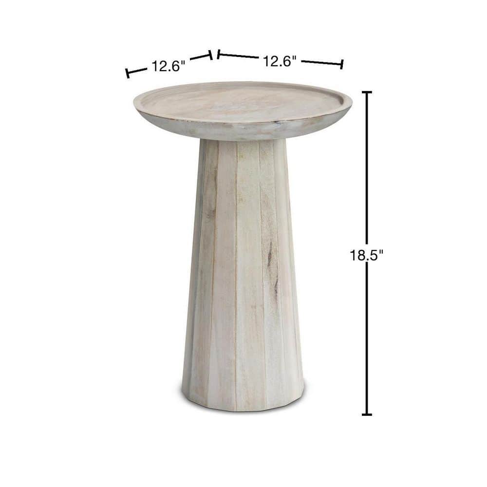 Dayton 13" White Wash Solid Mango Wood Round Accent Table