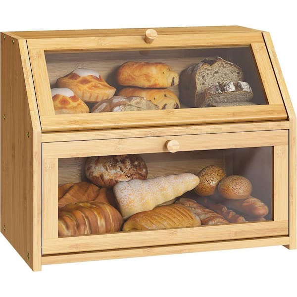 Lynzavix Double Layer Bamboo Bread Box Extra Large Capacity