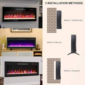 36 in. Recessed Ultra Thin Tempered Glass Front Wall Mounted Electric Fireplace with Remote in Black