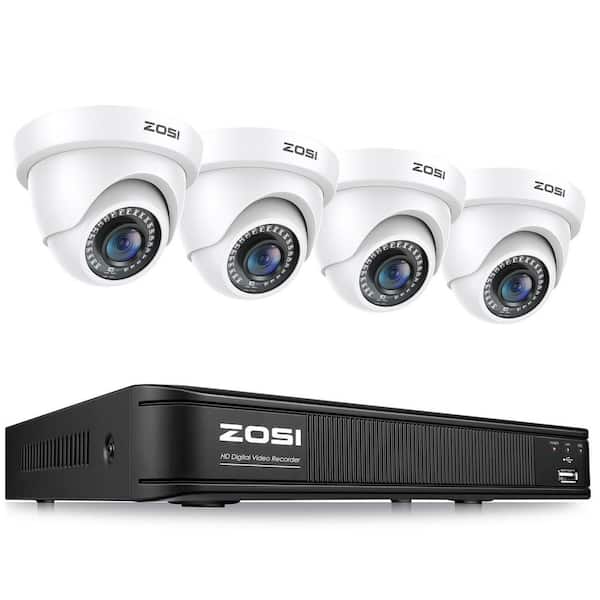 8-Channel H. 265+ DVR Home Security System with 4 Wired 1080P Full HD Outdoor Dome Cameras, 80 ft. Night Vision, White