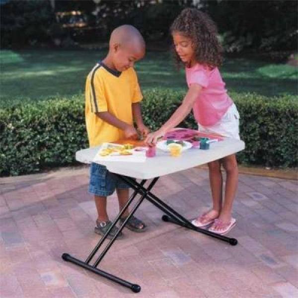Adjustable Gray Powder-Coated Steel Folding Table with X-Shaped Legs