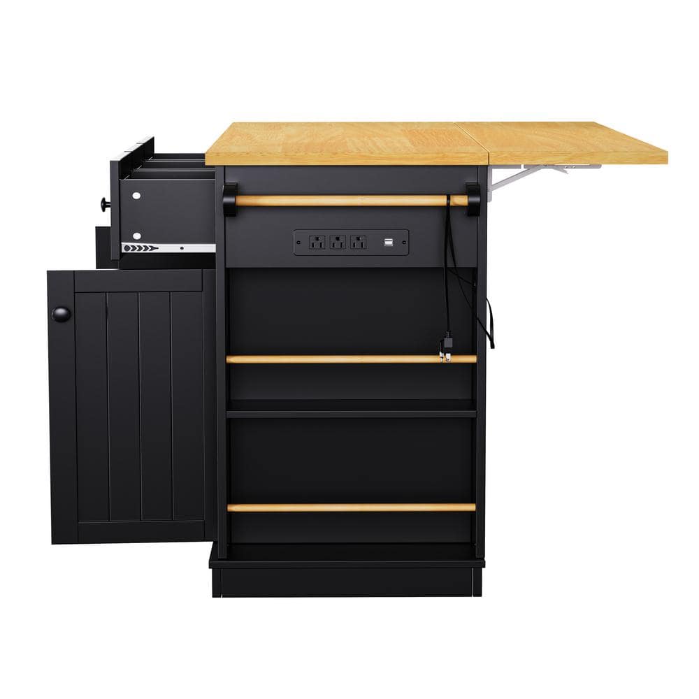 Gray Blue Kitchen Cart with Drop-Leaf Tabletop, Door Internal Storage Racks, Power Outlet, 5 Open Side Racks - thumbnail 2