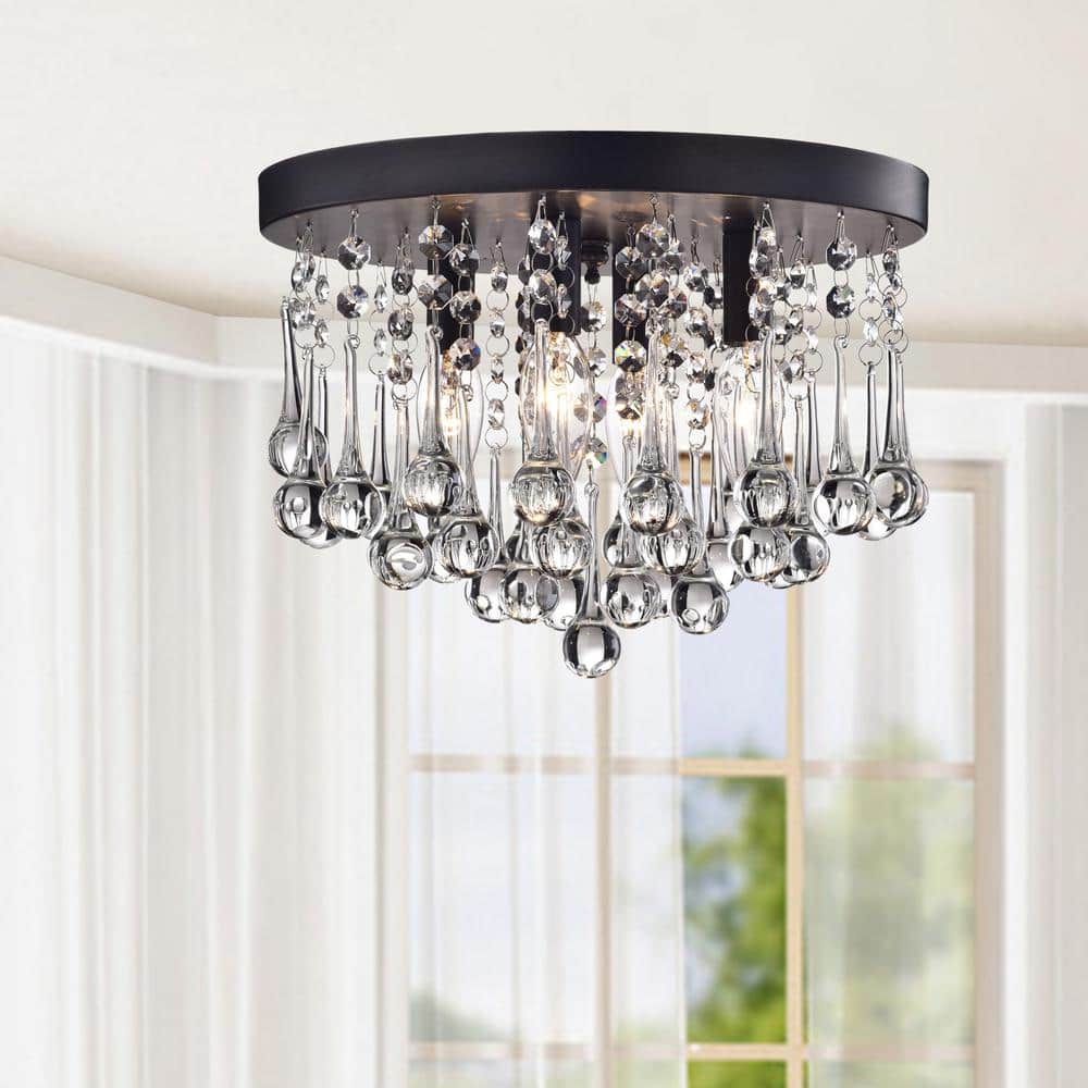 Black Crystal 4-Light Flush Mount Ceiling Fixture