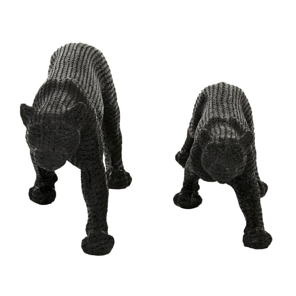 18" Black Resin Leopard Sculpture Set