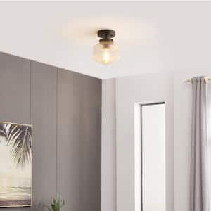 7 in. 1-Light Matte Black Flush Mount Ceiling Light with Ribbed Glass Shade