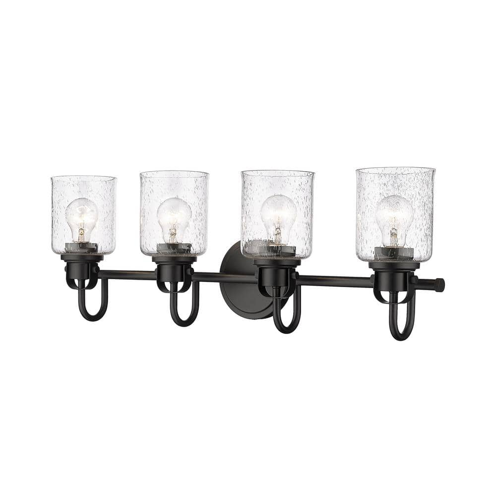 Kinsley 28 in. 4-Light Matte Black Vanity-Light with Clear Seeded Glass ...