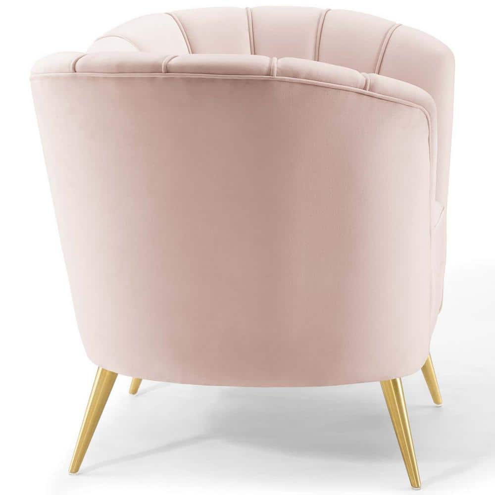 Glam Deco Pink Velvet Curved Back Accent Chair with Gold Legs