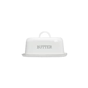 35 oz. White Enameled Steel Butter Dishes with Black Rim