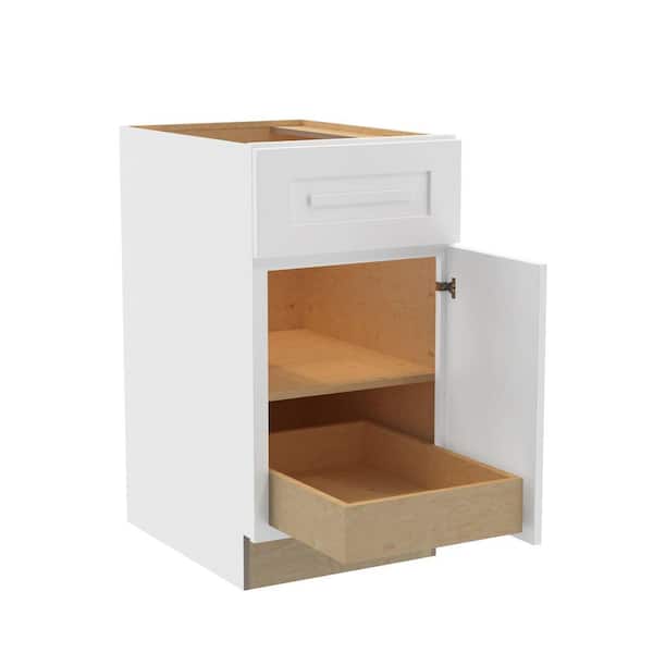 Home Decorators Collection Grayson 18 in. W x 24 in. D x 34.5 in. H Assembled Plywood Base Kitchen Cabinet in Pacific White with 1ROT Soft Close RH