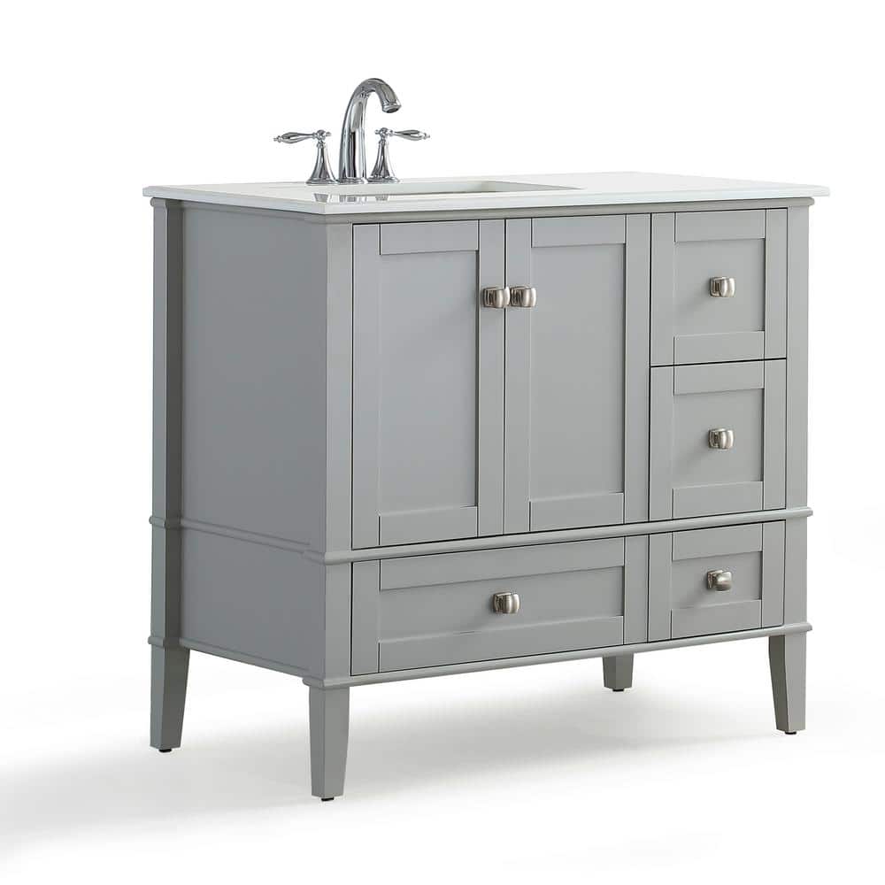 Brooklyn Max Chesapeake 36 In Bath Vanity In Smoke Grey With Engineered Quartz Marble Vanity Top In White With White Basin Bmvrchesg 36l The Home Depot