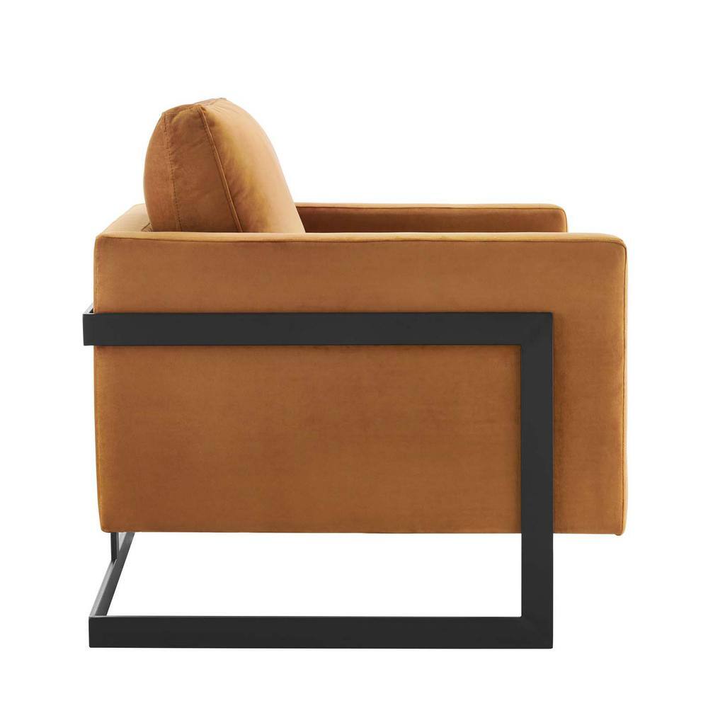 Cognac Black 31.5" Velvet Accent Chair with Metal Base