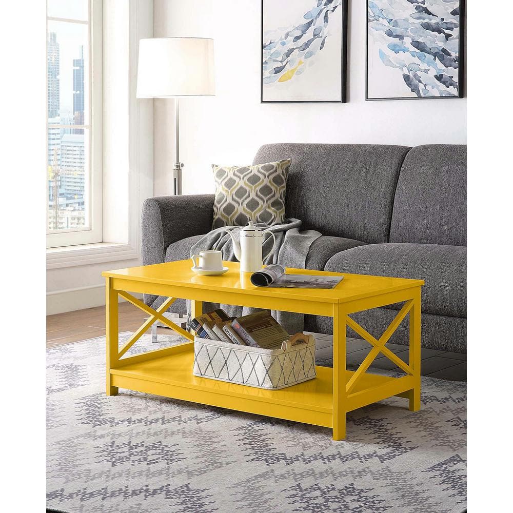 Oxford Yellow Rectangular Wood Coffee Table with Shelf