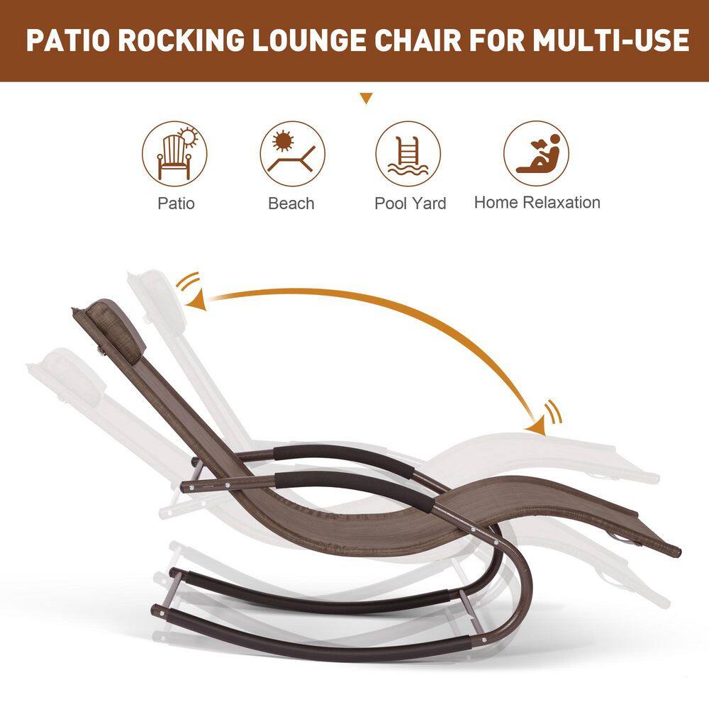 Brown Steel Frame Chaise Lounge with Cushions and Arms, Set of 2