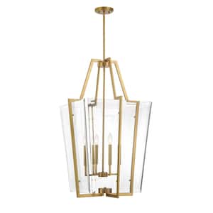 Farell 4-light Warm Brass Pendant Light with Clear Beveled Glass Shades