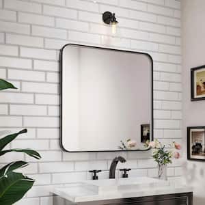 36 in. W x 36 in. H Rectangular Aluminum Framed Wall Bathroom Vanity Mirror in Black