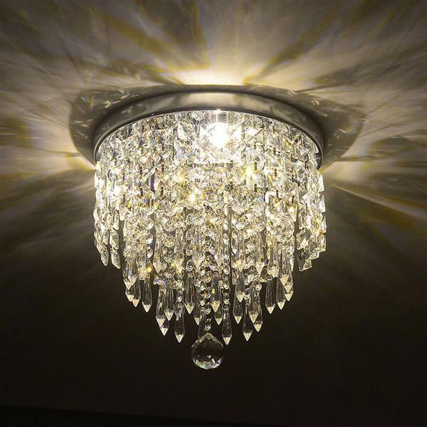 thumbnail image 2 of Modern Semi-Flush Ceiling Light With K9 Crystal Shade, Round E27 Lamp Fitting, Gold/Black/Chrome 2 of 2