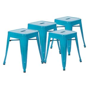 18 in. Teal Backless Metal Short 16 in.-23 in. Bar Stool with Metal Seat (Set of 4)