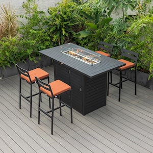 5-Piece Aluminum Rectangle Bar Height Outdoor Dining Set with 4 Barstool with Orange Cushions