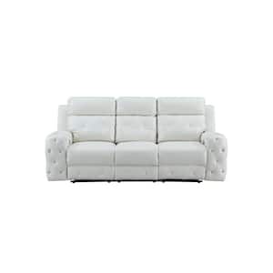 87 in Slope Arm Leather Tuxedo Rectangle Sofa in White