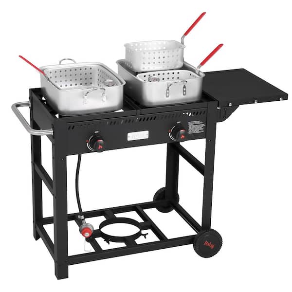 36 qt. Portable Double-Basket Fryer with 2-Independent Control Knobs, Gas Cylinder Slot and Side Table