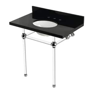 Templeton 36 in. Granite Console Sink Set with Acrylic Legs in Black Granite/Polished Chrome