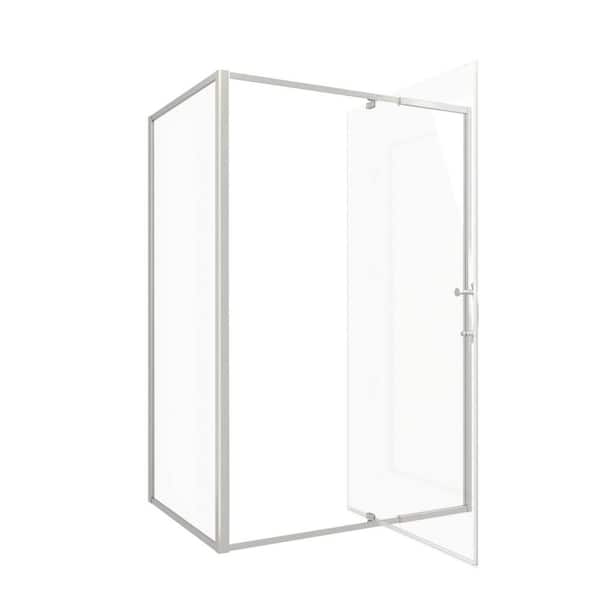 48 in. W x 35 in. x 71 in. H Pivot Framed Corner Shower Enclosure in Brushed Nickel with with 1/4 in. Clear Glass