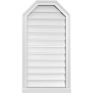 20 in. x 38 in. Octagonal Top Surface Mount PVC Gable Vent: Functional with Brickmould Sill Frame