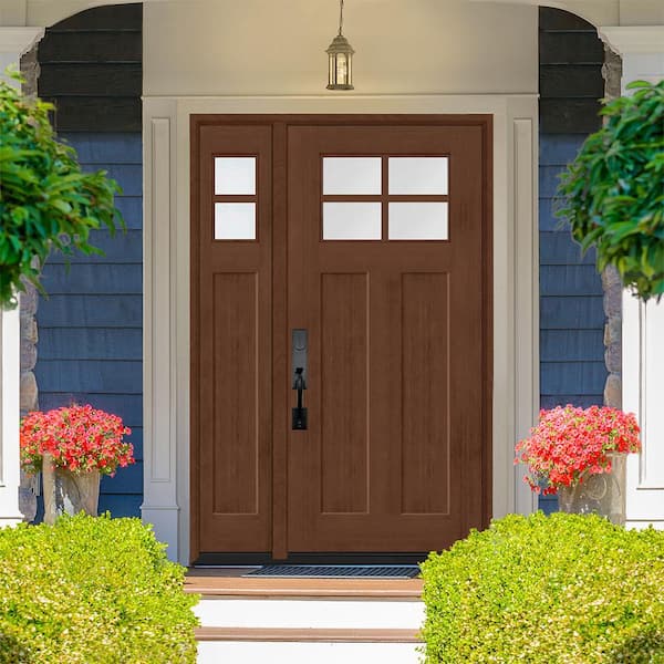 Regency 53 in. x 80 in. RHIS 4L-1/4Toplite Clear Glass Chestnut Stain Fir Grain Fiberglass Prehung Front Door w/14in.SL