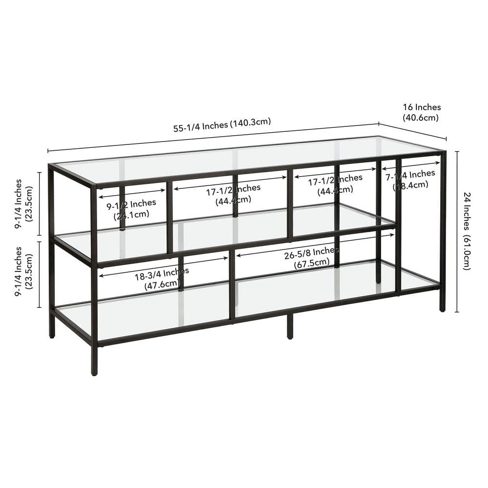 Wylan Streamlined 55'' Black Metal TV Stand with Glass Shelves