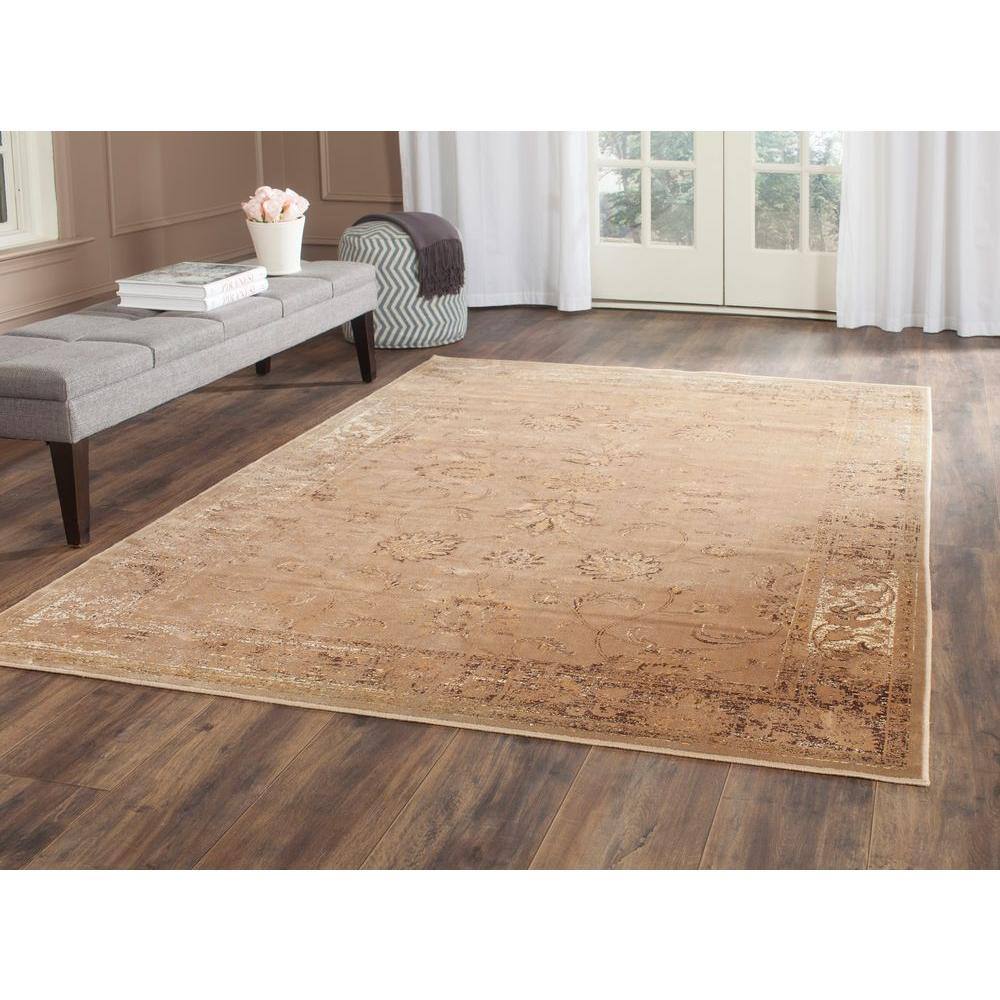 Taupe Floral Viscose Round Area Rug, 8' x 10'