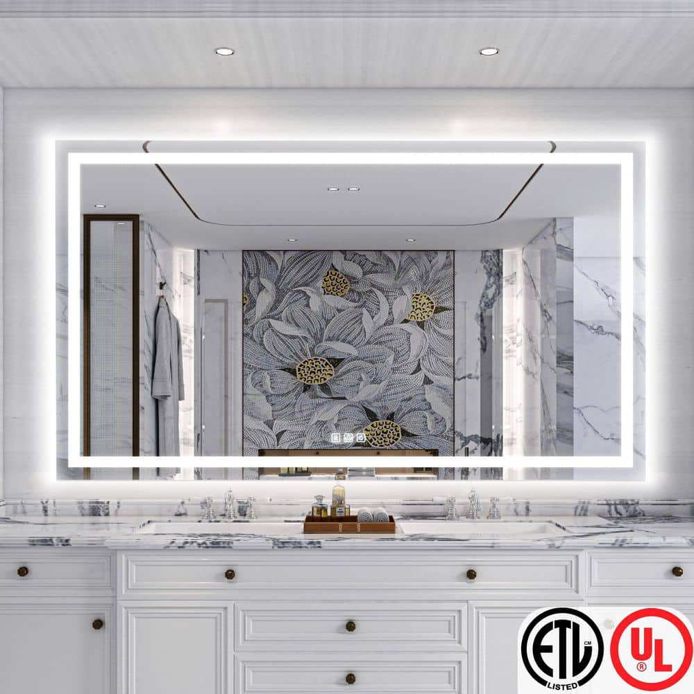 84 in. W x 48 in. H Rectangular Frameless LED Light Anti-Fog Wall Bathroom Vanity Mirror with Backlit and Front Light price history on PriceWatchPro